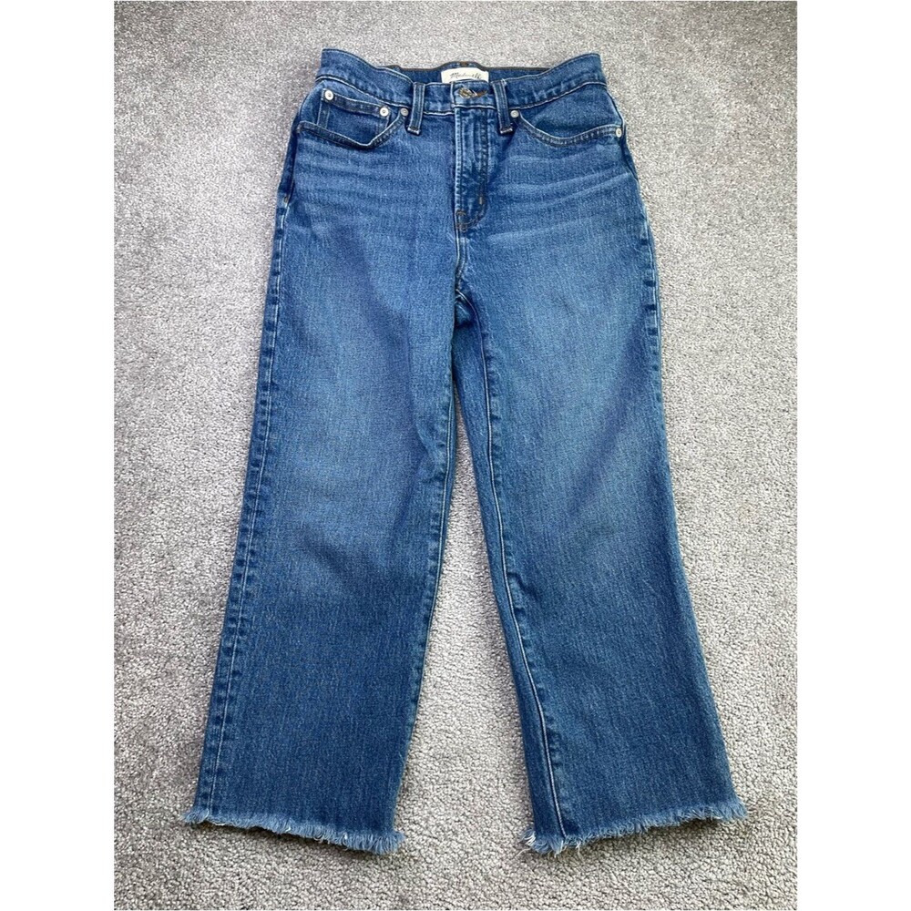 Madewell The Perfect Vintage Straight Jeans Women’s 26P Blue High Rise Fray Hem